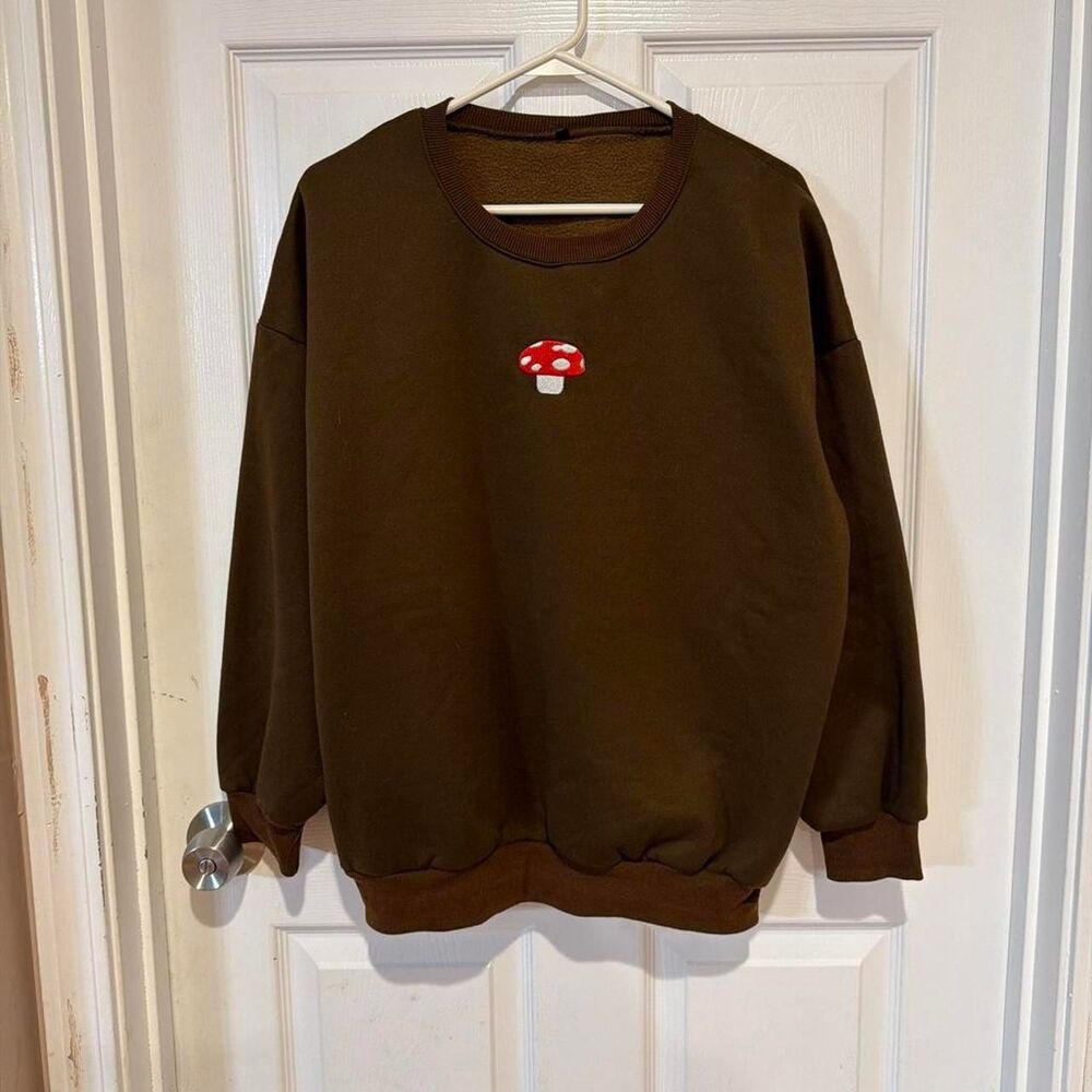 Women's Brown Sweatshirt With Red Mario Mushroom Size M